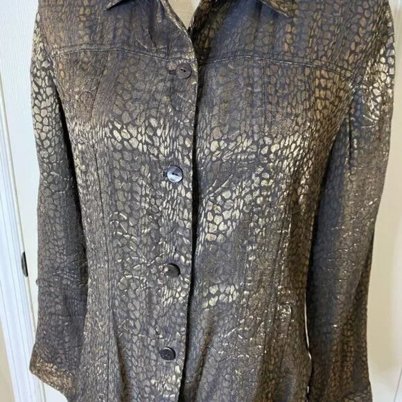 Chico's Animal Print Button Down Blouse - Picture 3 of 9
